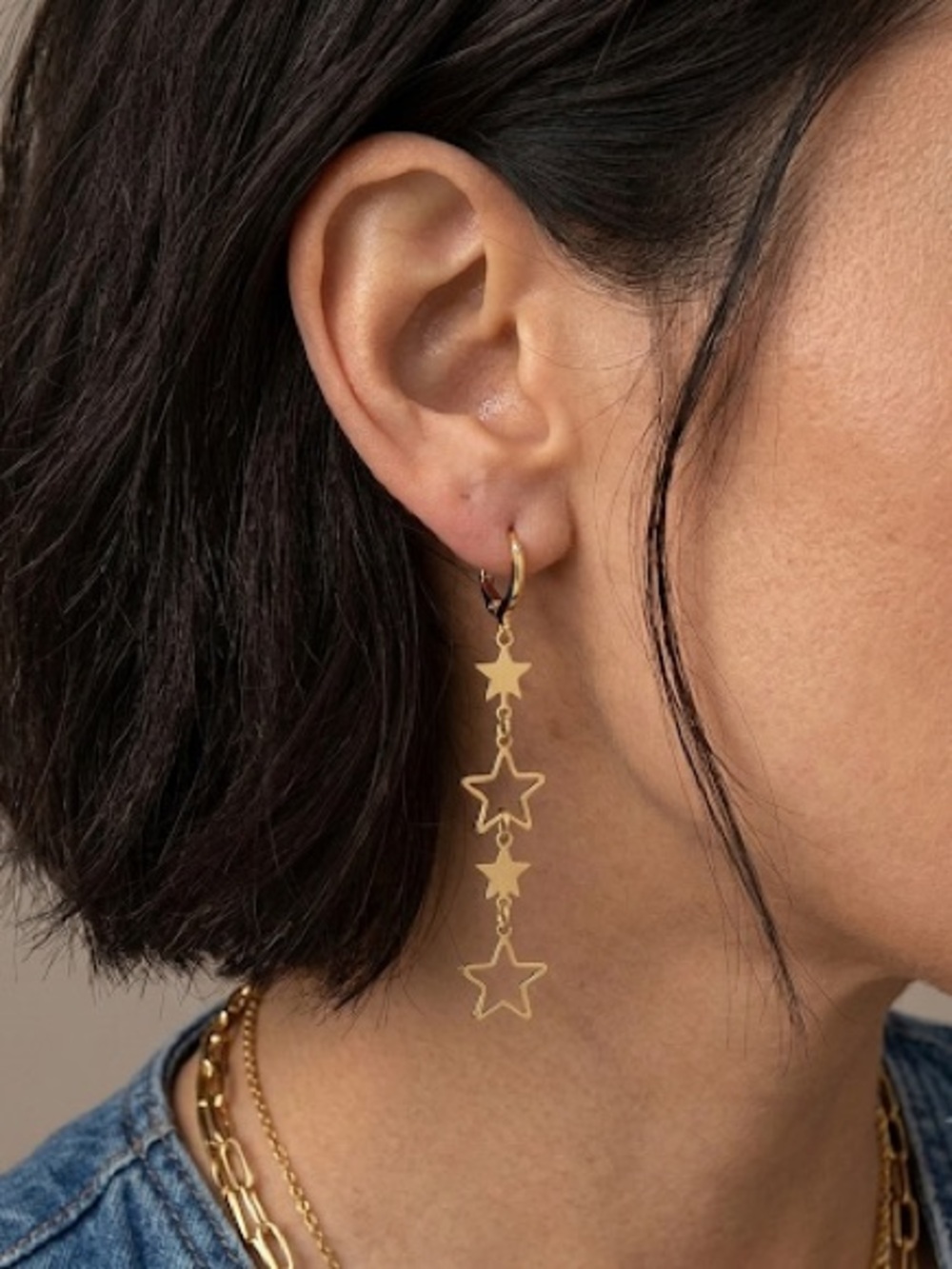 Petit Star Dangle Hoops Earrings